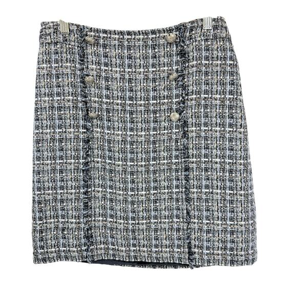 Talbots Tweed Fringe Pencil Skirt size 2 Multi Blue Woven - Picture 1 of 9